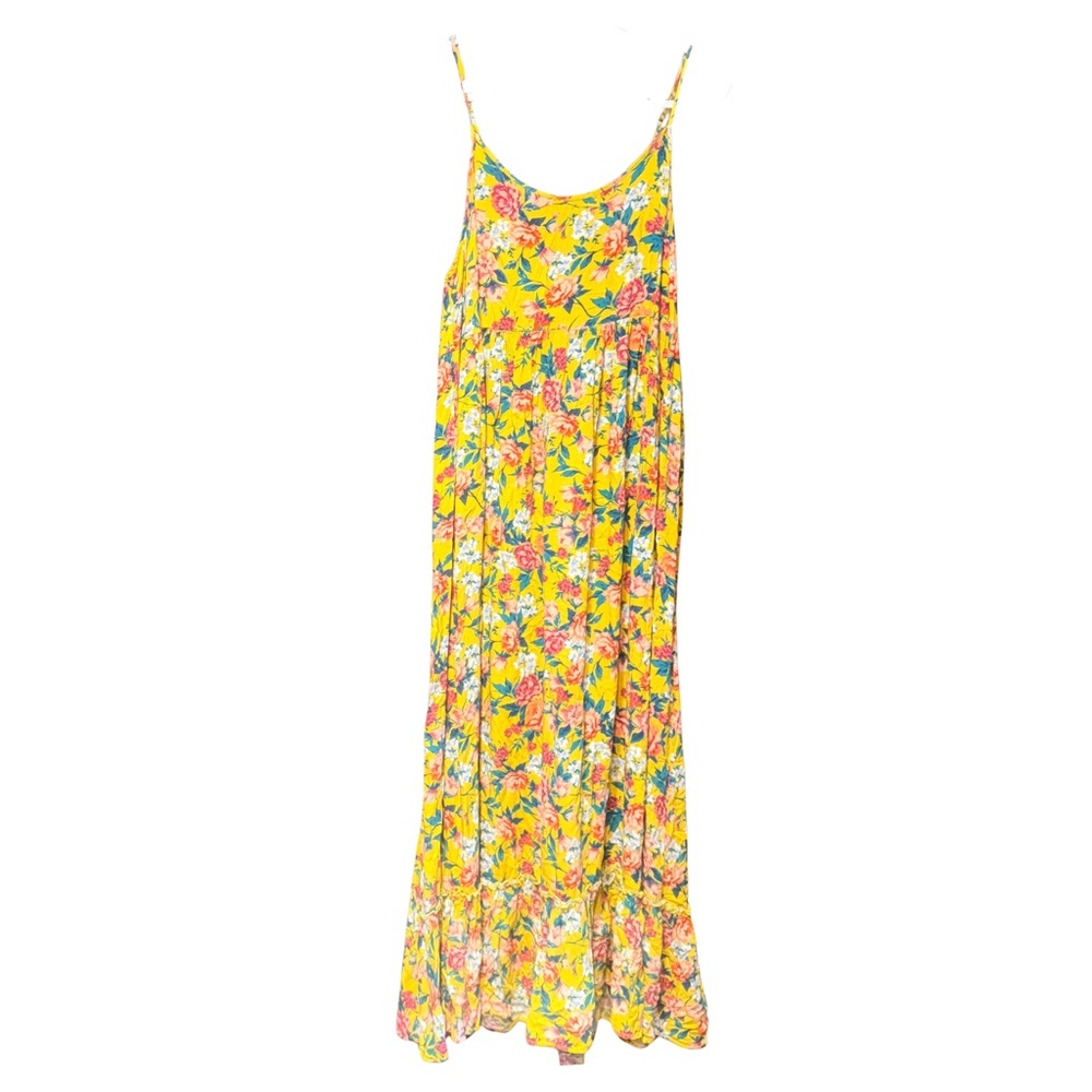 Yellow Floral Boho Maxi Dress Adjustable Straps